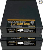 Lineco Museum Archival Storage Box, 9.25x11.75x3 in. Drop Front Design. Acid-Free with Metal Edge. Organize Photos, Pictures, Prints, Documents, Crafts, DIY. Black, 2 Pack
