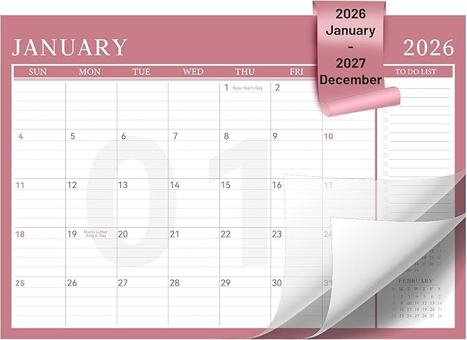 Yoment Desk Calendar Refill 2026-2027, Jan 2026-Dec 2027, Large 10"x16" Monthly Planner with to-do Lists 24 Months Calendar for Office School Home, Pink