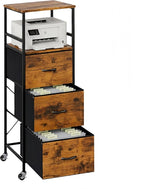 DreamDashio 51" H Tall Mobile File Cabinet, Rolling Printer Stand with 3 Drawers, Adjustable Hanging Rails for A4/Letter/Legal Files, Fabric Vertical Filing Cabinet for Home Office, Rustic Brown