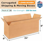 Long Moving & Shipping Boxes 24"L x 8"W x 8"H (25-Pack) - Extra Strength 200 lb vs Regular - Corrugated Strong Packing Boxes - Long Shipping Box - Recycled Cardboard Box by IDL Packaging
