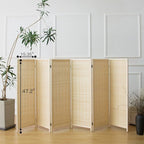 Furnnylane 6 Panel Short Room Divider Screen,Beige Freestanding Partition,Small Bamboo Panel Divider for Room Seperation,3.95 FT Tall