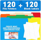 File Folder, HERKKA 120 Pack 1/3 Cut Tab File Folders, Colored File Folders Designed for Office and Classroom Use, Letter Size, Assorted 6 Colors