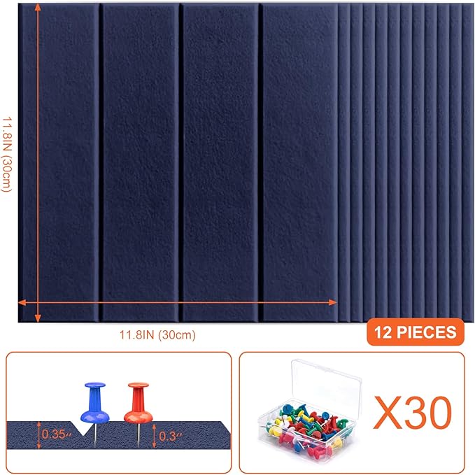 Cork Boards for Walls 48" x 36" Felt Board Alternative, 12 Pack Felt Wall Tiles Bulletin Board, Large Cork Board for Office Pin Board Tack Board Cork Boards