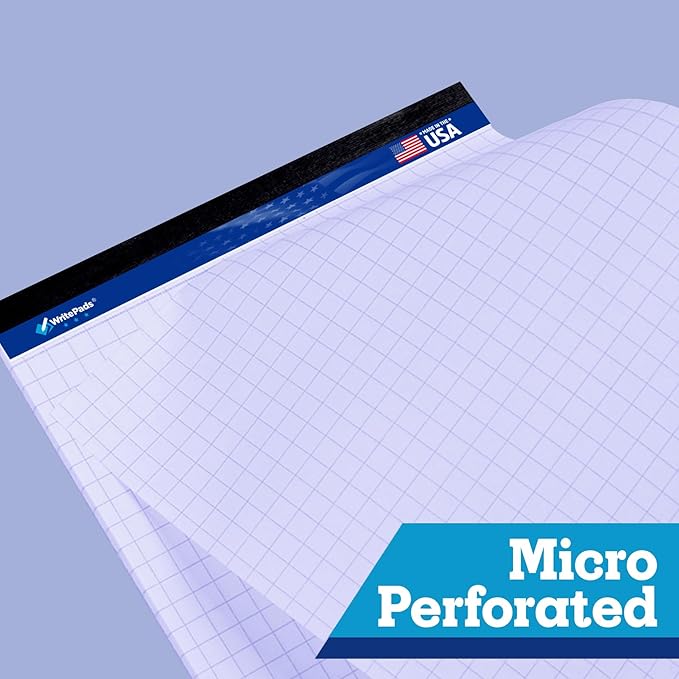 WritePads Legal note pads Legal Pad Quad Ruled Note Pads, Graph Ruled 8.5x11 inch Legal Pad, Quad (4x4) Paper Writing Pads, White 12 pads, BL-MWT50Q-12, Made In The USA.