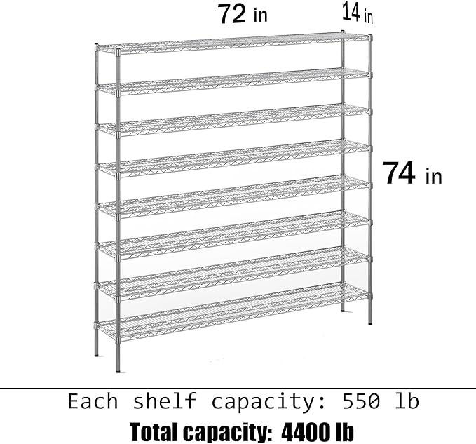 Regal Altair 14" Deep x 72" Wide x 74" Height Wire Shelving Kit | 8-Tier | NSF Commercial Storage Rack Unit