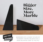Ottimo Premium Polished Stone Marble 6" Book Ends for Bookshelf Decor, Home, Office or Kitchen Shelves. Heavy, Triangular, and Decorative Book Stopper with Anti-Slip Pads, Great Gift Idea (Black)