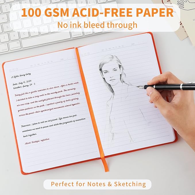 Heture Hardcover Notebooks, A5 Lined Journals Notebook for Writing 160 Pages, 8.2 x 5.5 inch, Classic Ruled Notebooks for College/Work/Travel (Orange, 1 Pack)