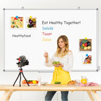 Large Whiteboard Dry Erase Board for Wall, 60" x 40" Double-Sided Magnetic Whiteboard with Long Pen Tray, Wall-Mounted White Board for Home, School, Office, Kitchen