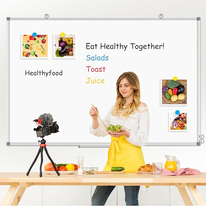 Large Whiteboard Dry Erase Board for Wall, 72"x40" Aluminum Frame Magnetic White Board with Long Pen Tray, Wall-Mounted White Board for School, Office and Home