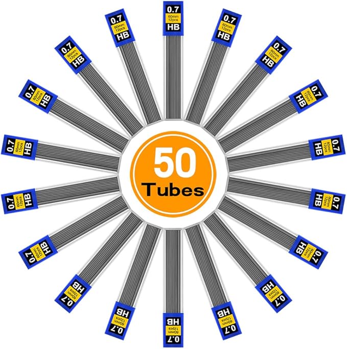Coopay 600 Pieces Lead Refills 0.7 mm HB Break Resistant Mechanical Pencil Refills, 12 Pack Per Tube, 50 Tubes(0.7 mm)