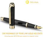 MCNTEIK 317 Fountain Pen,Stunning Luxury Black Piano Lacquer,18K Gilded Nib(Fine),Gorgeous 24K Gold Finish, Ink Converter,Fancy Gift for Men&Women-Elegant,Executive,Office,Nice Pens for Writing