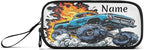 BOENLE Custom Truck Flame Pencil Case Box Boys Girls Personalized Name Large Pencil Pouch Stationery Pen Bag Organizer for Kids Adults School Office