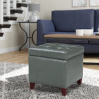 Homebeez Tufted Faux Leather Storage Ottoman Square Cube Foot Rest Stool with Flip Top (Grey)