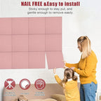 Large Cork Board Alternative 48" X 36" Bulletin Board - 12 Pack Removable Felt Wall Tiles with 30 pushpins, Large Cork Boards for Walls Cork Board for Office Pin Board Tack Board - Pink