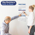 Dunwell 3-Month Wall Calendar 2026 (Blue), Large Monthly Hanging Calendar with Big Grid Numbers, Easy to Read Large Print, Use to Dec 2026, For Office or Home, 11x26 Open, Ships Folded