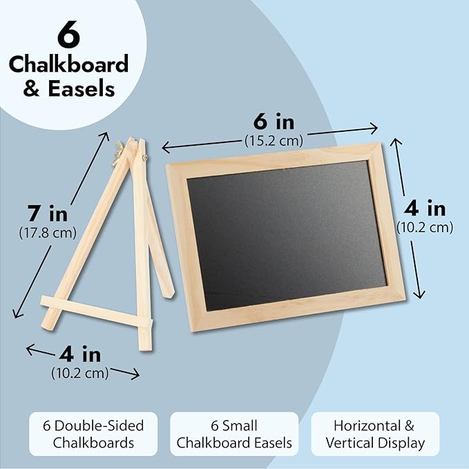 Juvale Wood-Framed Mini Chalkboard Signs - Double-Sided Chalk Board Stand - Versatile Tabletop Sign for Menus & Messages - Buffet Signage & Wedding Display Stand - Pack of 6, 6 x 4 in Writing Area