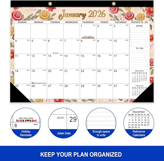COMIX 12 Month Desk Calendar 2026 (Jan 2026–Dec 2026) – 17" x 12" Wall Calendar with to-Do List & Notes,2026 Calendar Monthly Planner for Home, School, or Office Organization