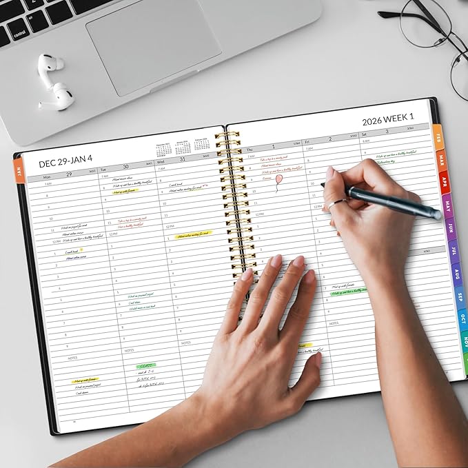SUNEE 2026 Appointment Book, 2026 Hourly Planner 8.5" x 11", Hourly, Weekly & Monthly Planner - from January 2026 - December 2026, Flexible Cover, Note Page, Pocket, Bookmark, Black