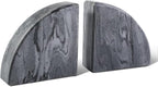 Karibiber Marble Bookend for Shelves, Non-Skid Bookends for Heavy Books, Heavy Duty Book Stopper for CDs, Luxury Book Shelf Holder, Quarter Circle Design Book Ends Decorative, Monte Grigio, Set of 2