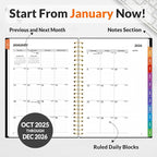 SUNEE 2026 Weekly and Monthly Planner - from January 2026 - December 2026, Daily Agenda Planner with Monthly Tab, Flexible Cover, Note Pages, Pockets, Bookmark, Spiral Binding, Black, 6.4" x 8.3"