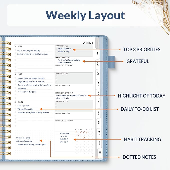 SUNEE 2026 Planner 8.5" x 11" – Dated Productivity Planner for Time Management - Daily,Weekly & Monthly Planner to Achieve Goals - Planner 2026 dated from January 2026 – December 2026,Grey Blue