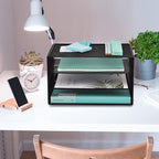 EASEPRES 3 Tier Mesh Desk Organizer Tray, File Paper Letter Folder Holder Desktop Paper Sorter Mail Organization Rack Storage Accessories, for Office Home School Classroom, Black