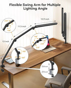 LED Desk Lamp with Clamp, Architect Desk Lamp with Remote, Flexible Swing Arm Desk Light with Dual LED Light, Stepless Dimming, 5 Color Mode & 4 Brightness for Sewing Painting Drafting Crafting