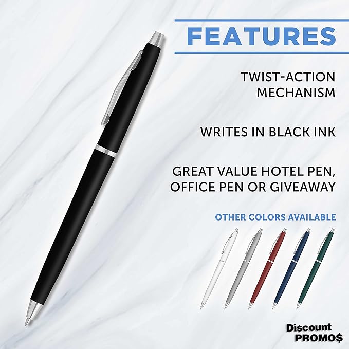 DISCOUNT PROMOS Langham Ballpoint Pens Set of 10, Bulk Pack - Black Ink, Great for Office, School, Business, Tradeshows - Black