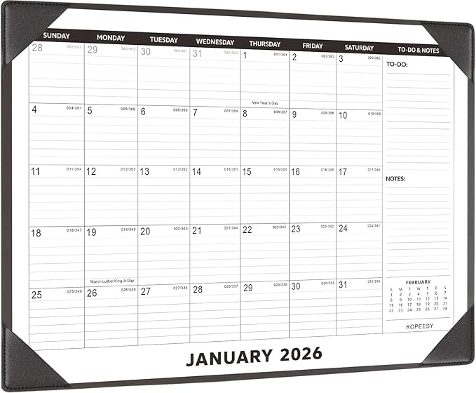 Large Desk Calendar 2026 with Desktop Mat, KOPEESY 22" x 17" Desktop Calendar, 18 Mouths From January 2026 to June 2027, Office Supplies Desk Blotter Calendar for Home School and Office