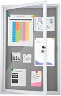 Homezelle Enclosed Bulletin Board 36"x24" Outdoor Weatherproof Cork Noticeboard with Locking Door Wall-Mounted Gray Fabric Silver Aluminium Frame for Home, School, Office, Community, Hospital