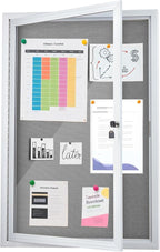 Homezelle Enclosed Bulletin Board 36"x24" Outdoor Weatherproof Cork Noticeboard with Locking Door Wall-Mounted Gray Fabric Silver Aluminium Frame for Home, School, Office, Community, Hospital