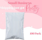 Pretty Package Store 10x13 Designer Poly Mailer 100 Pack Heavy Duty Waterproof Self Seal Shipping Bags for Small Business Large Mailing Envelopes Bulk Tear Resistant Packaging Blue Stripes