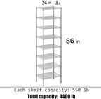 Regal Altair 18" Deep x 24" Wide x 86" Height Wire Shelving Kit | 8-Tier | NSF Commercial Storage Rack Unit
