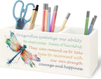 URLLUAE Inspirational Dragonfly Wooden Pen Pencil Holder for Office Desk Accessories, Motivational Gifts for Women, Encouragement Gifts Makeup Brush Toothbrush Holder Organizer