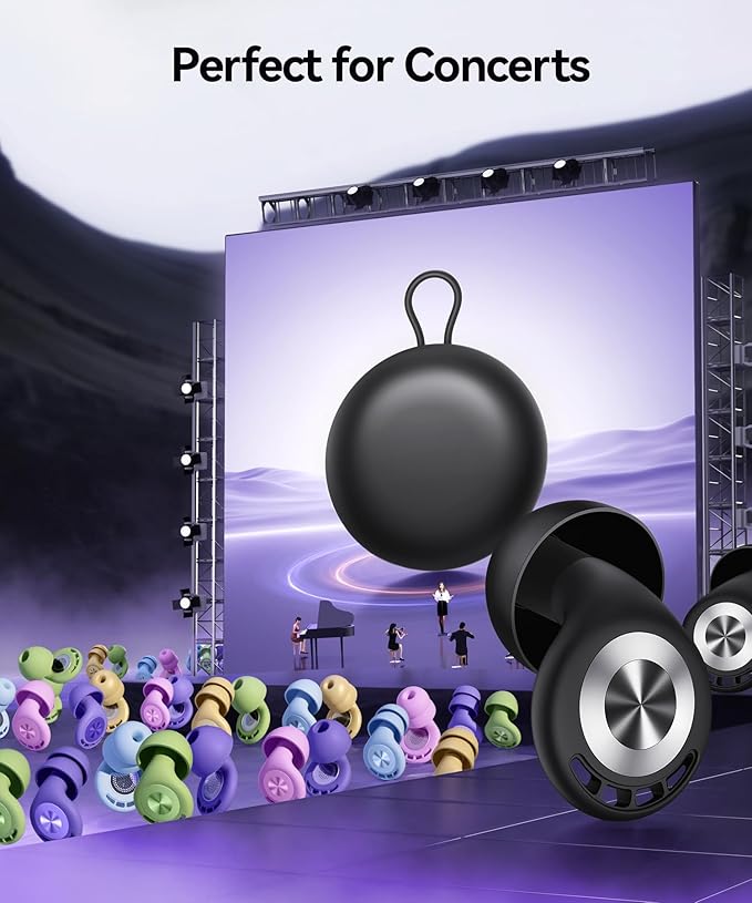 Ear Plugs for Sleeping 50dB Earplugs Noise Cancelling Ear Plugs for Noise Reduction Concerts Soft Reusable Silicone Earplugs for Snoring Side Sleepers Shooting Airplane with 7 Eartips Case Light Black