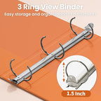 SUNEE 3 Ring Binder 1.5 Inch 1 Pack, Clear View Binder Three Ring PVC-Free (Fit 8.5x11 Inches) for School or Office Supplies, Orange