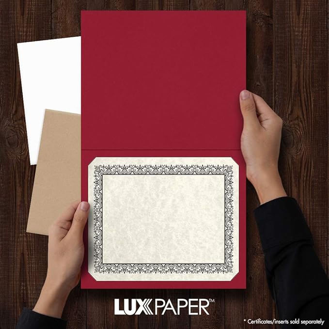 LUXPaper 9.5" x 12" Certificate Holders | Burgundy Linen | 100lb. Cover | 100 Qty