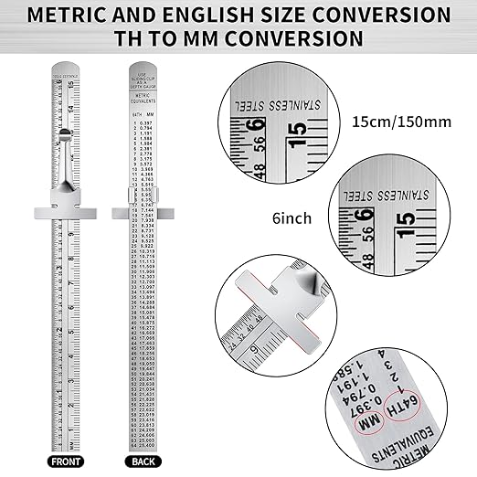10 Pieces 6 Inch 15 cm Pocket Ruler Flexible Precision Stainless Steel Ruler with Detachable Clips Stainless Steel Pocket Clip Scale Gauge Metric British System