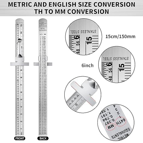 10 Pieces 6 Inch 15 cm Pocket Ruler Flexible Precision Stainless Steel Ruler with Detachable Clips Stainless Steel Pocket Clip Scale Gauge Metric British System