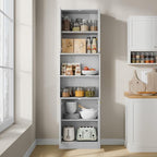 Cozy Castle Kitchen Pantry Cabinet, 75" Tall Wood Storage Cabinet with Doors and Shelves, 4 Doors Open Countertop Utility Hutch Cupboard for Dining Room Living Room Bathroom Furniture, Gray