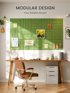 Bumusty Large Cork Board Alternative-47 x35 Felt Bulletin Board Tiles, with 30 Pushpins, 70 Adhesive Tabs, 12-Pack Slat Wall Paneling, Cork Boards for Office Push Pin Board Felt Board-Kelly Green