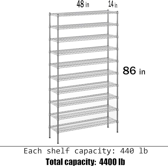 Regal Altair 14" Deep x 48" Wide x 86" Height Wire Shelving Kit | 10-Tier | NSF Commercial Storage Rack Unit