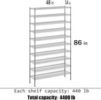 Regal Altair 14" Deep x 48" Wide x 86" Height Wire Shelving Kit | 10-Tier | NSF Commercial Storage Rack Unit