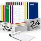 Rosmonde Steno Pads Spiral 6x9 24 Pack, Gregg Ruled Steno Pad, Assorted Colors, 80 Sheets (160 Pages), Bulk B2B Value Pack, Long Lasting, Bulk Steno Notebooks Top Spiral Steno Book for Office & Home