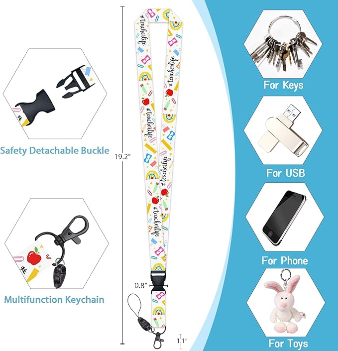 Rainbow Teacher Badge Holder with Retractable Lanyard, Lanyards for ID Badges Name Tags Vertical Card Holder, Breakaway Lanyard Badge Reel Retractable, Teacher Nurse Workers Women Office Gifts