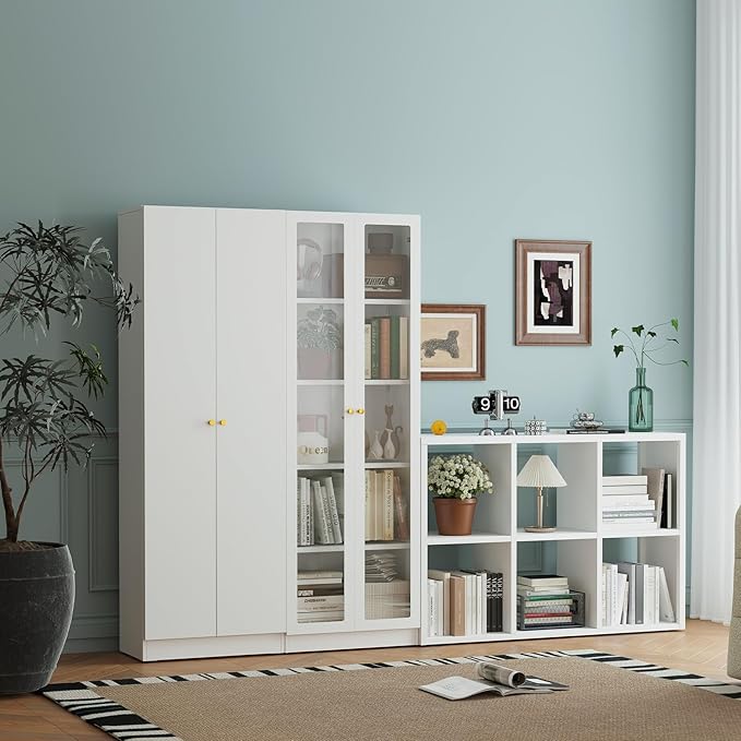 IRONMIX Metal 6 Cube Storage Organizer with 2 Storage Basket, White Short Bookshelf with Storage, 2-Tier Horizontal Bookshelf Cube Shelf for Home Office, Library, Classroom (White, 1037 with Basket)