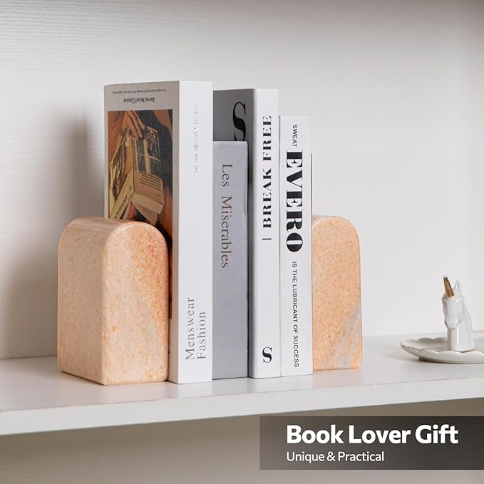 Faticdorr Luxury Marble Bookends for Shelves, 13LB Heavy Duty Marble Book Ends for Heavy Books, Stone Bookends Decorative, Polished, Orange Arch, Set of 2