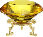 PATIKIL Diamond Crystal Paperweight, 100mm / 3.94" Crystal Paperweight Paper Weight with Gold 25 Metal Base for Home Office Desktop Table Decor Wedding Party Ornaments, Yellow