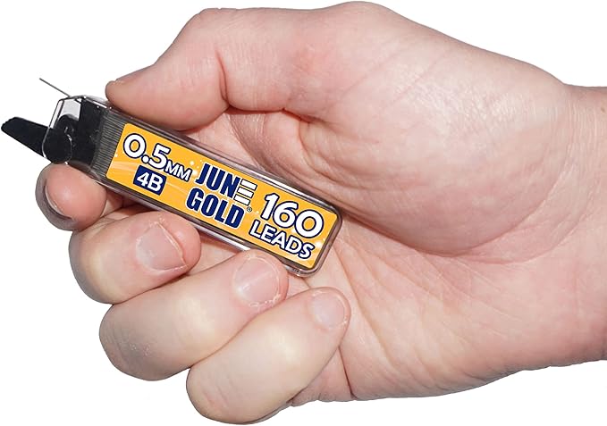 June Gold 640 Pieces, 0.5 mm 4B Lead Refills, 160 Pieces Per Dispenser, Fine Thickness, Break Resistant Lead/Graphite (Pack of 4 Dispensers)