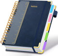 Hardcover Spiral Notebook 8.5"x11" Journal Notebook with Tabs and Removable Dividers 300 Pages 5 Subject Notebook College Ruled, Faux Leather Spiral Bound Notebook for Women School Work(Dark Blue)
